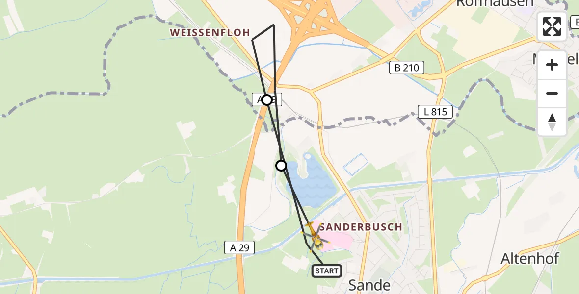 Flugroute Rettungshubschrauber Sande - Sande, 26 Juni 2026, 17:02