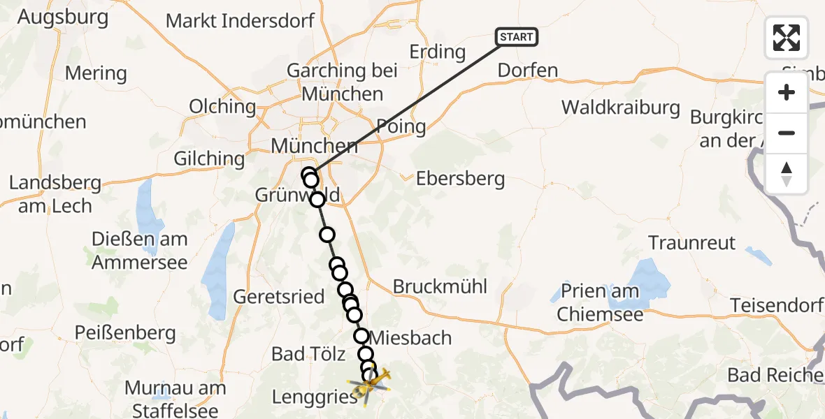 Flugroute Rettungshubschrauber Taufkirchen (Vils) - Bad Wiessee, 26 Juni 2026, 17:07