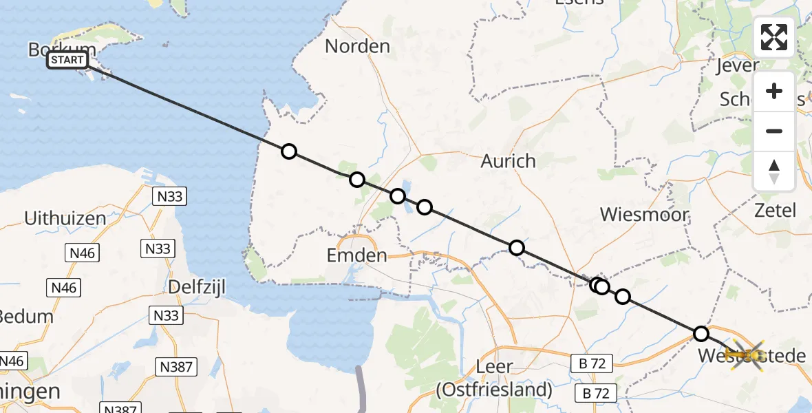 Flugroute Ambulanzhubschrauber Noordzee - Westerstede, 26 Juni 2026, 17:07