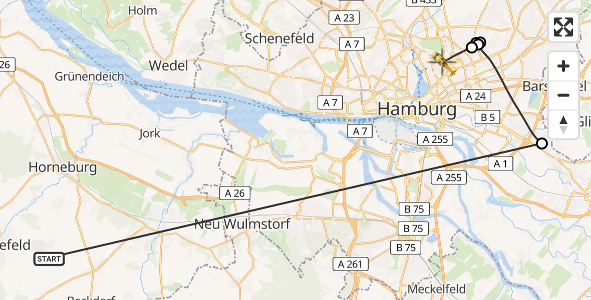 Flugroute Rettungshubschrauber Harsefeld - Hamburg, 26 Juni 2026, 17:12