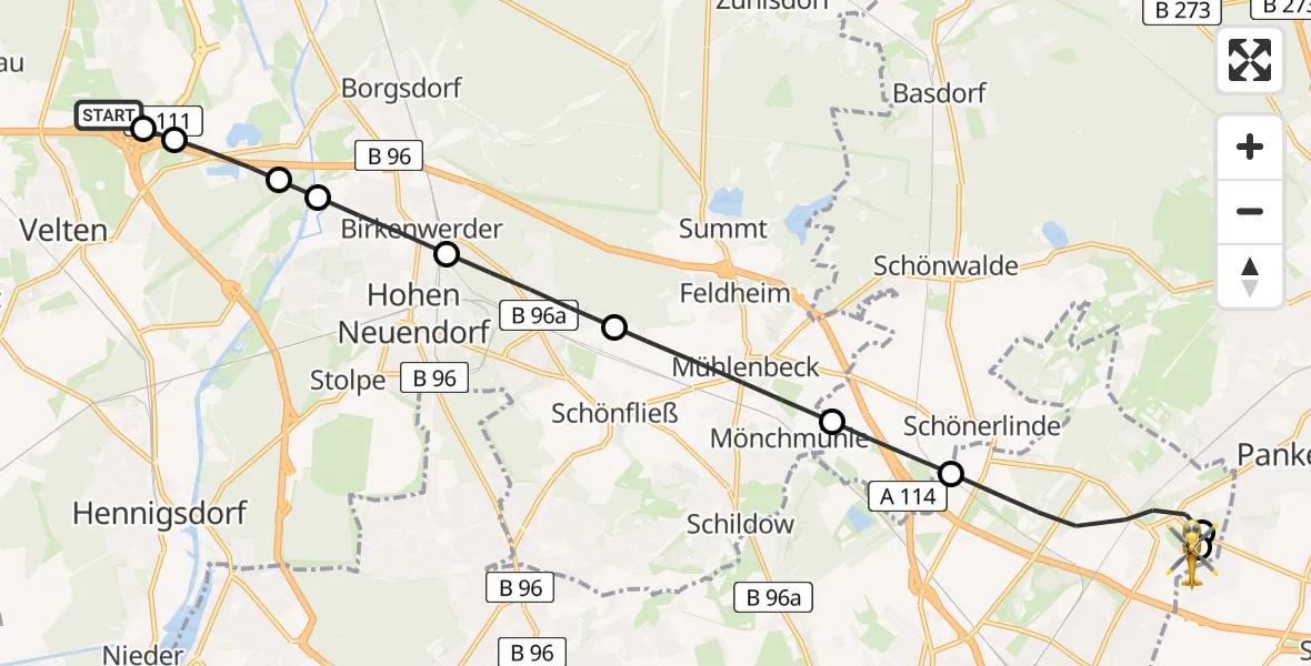 Flugroute Rettungshubschrauber Leegebruch - Helios Clinic Berlin-Buch, 26 Juni 2026, 17:30