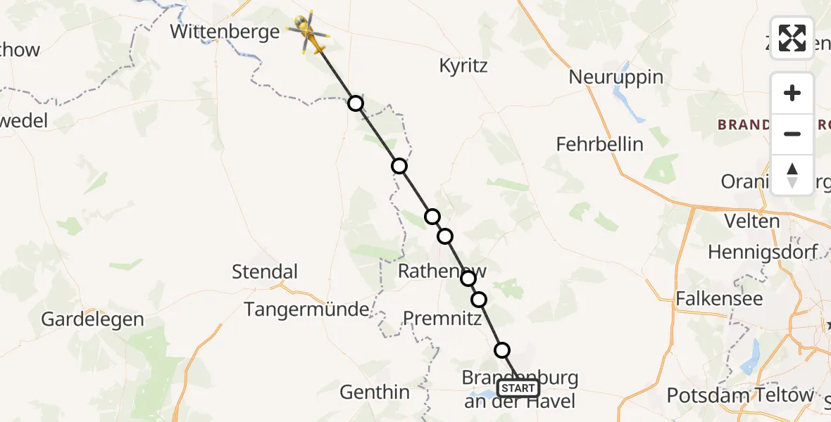 Flugroute Rettungshubschrauber Brandenburg an der Havel - Bad Wilsnack, 26 Juni 2026, 17:33