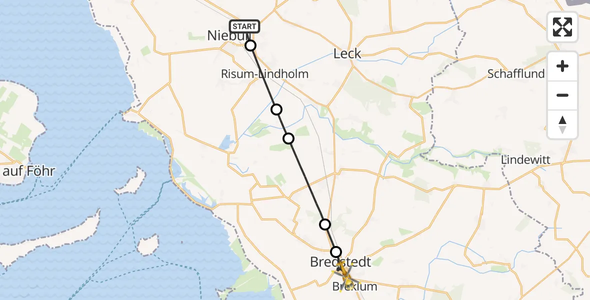 Flugroute Rettungshubschrauber Niebüll - Bredstedt, 26 Juni 2026, 17:35