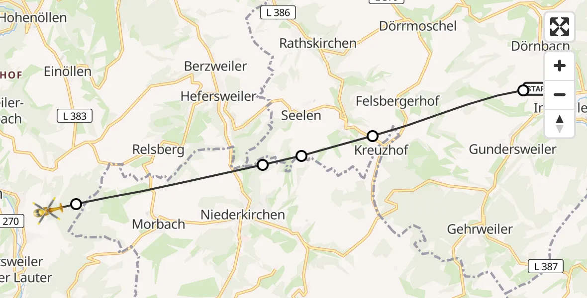 Flugroute Rettungshubschrauber Imsweiler UL - Wolfstein, 26 Juni 2026, 17:35