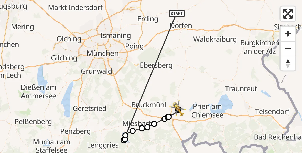 Flugroute Rettungshubschrauber Taufkirchen (Vils) - RoMed Hospital Rosenheim, 26 Juni 2026, 17:36