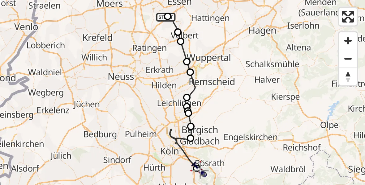 Flugroute Polizeihubschrauber Essen-Mülheim Flughafen - Köln Bonn Flughafen, 26 Juni 2026, 17:45