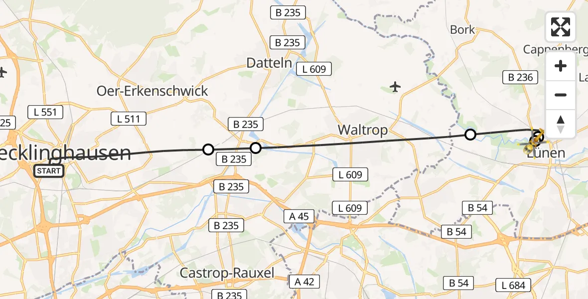 Flugroute Rettungshubschrauber Recklinghausen - Sankt Marien Hospital, 26 Juni 2026, 17:47