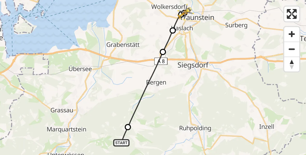 Flugroute Rettungshubschrauber Ruhpolding - Traunstein Hospital, 26 Juni 2026, 17:50