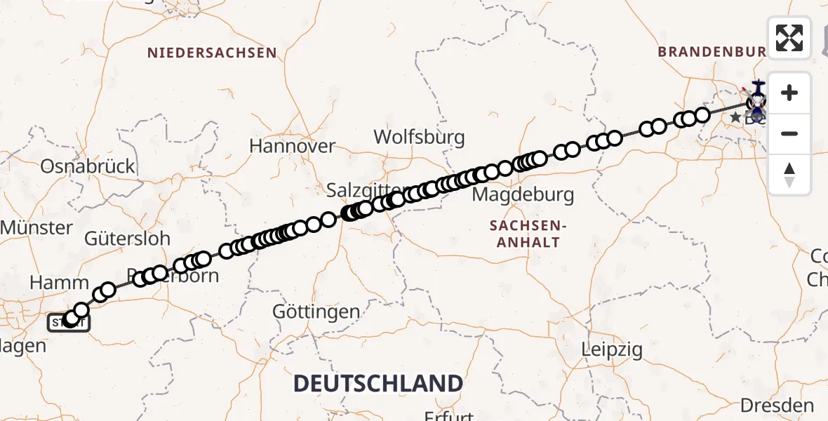 Flugroute Polizeihubschrauber Arnsberg-Menden Flugplatz - Ahrensfelde Hubschrauberlandeplatz, 26 Juni 2026, 17:51