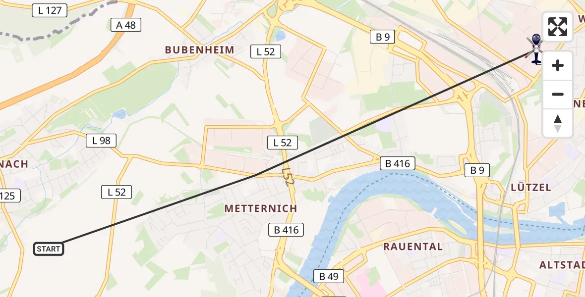 Flugroute Polizeihubschrauber Koblenz - Koblenz, 26 Juni 2026, 17:59