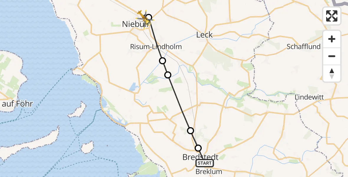 Flugroute Rettungshubschrauber Bredstedt - Niebüll, 26 Juni 2026, 18:22
