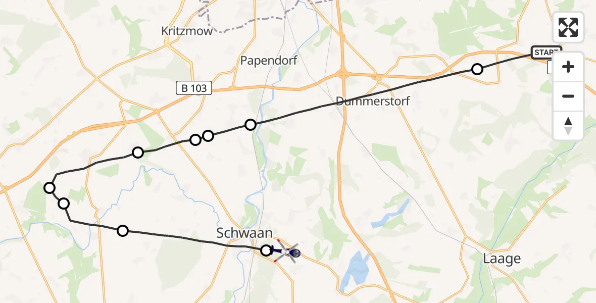 Flugroute Polizeihubschrauber Sanitz - Wiendorf, 26 Juni 2026, 18:30