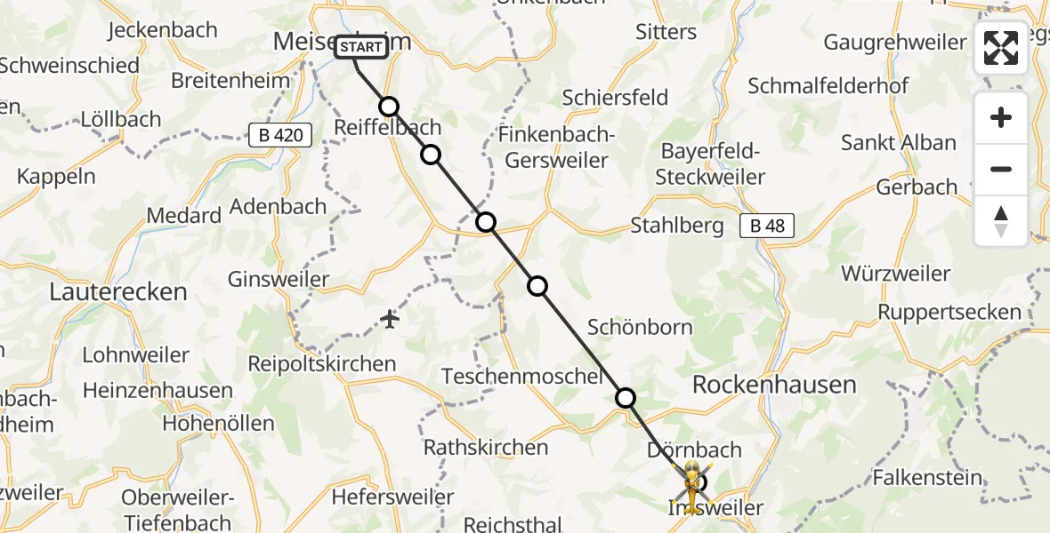 Flugroute Rettungshubschrauber Meisenheim - Imsweiler UL, 26 Juni 2026, 18:46