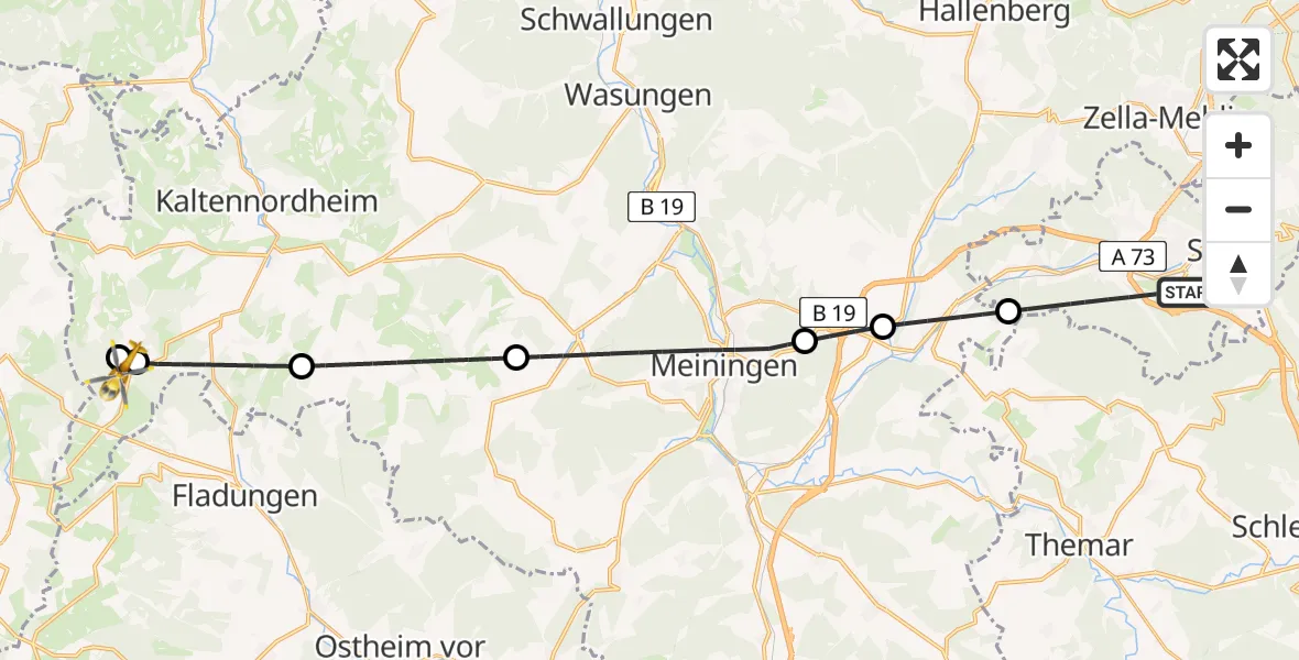 Flugroute Rettungshubschrauber Suhl - Oberweid, 26 Juni 2026, 18:47