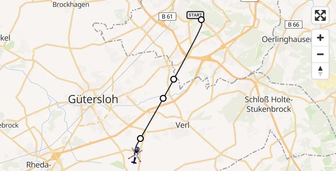 Flugroute Polizeihubschrauber Luftrettungszentrum Bielefeld - Rietberg, 26 Juni 2026, 18:58