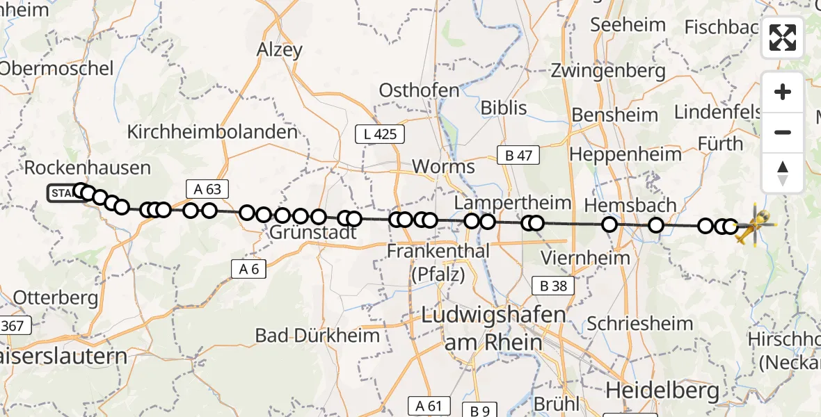 Flugroute Rettungshubschrauber Imsweiler UL - Wald-Michelbach, 26 Juni 2026, 19:00