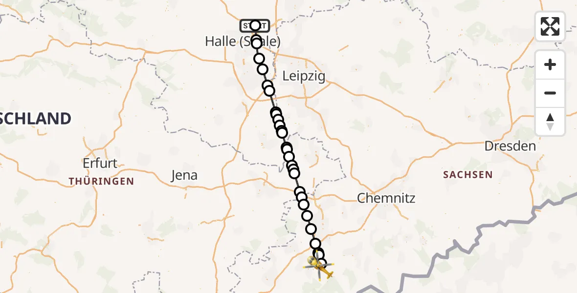 Flugroute Rettungshubschrauber Halle-Oppin Flugplatz - Steinberg, 26 Juni 2026, 19:05