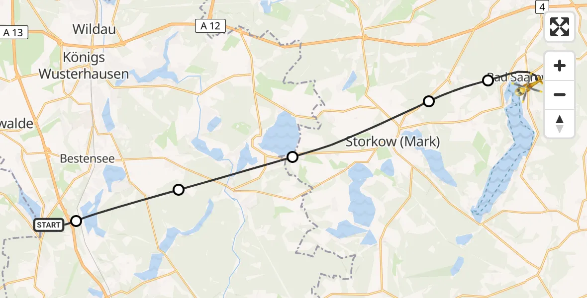 Flugroute Rettungshubschrauber Mittenwalde - Bad Saarow Hospital Hubschrauberlandeplatz, 26 Juni 2026, 19:16