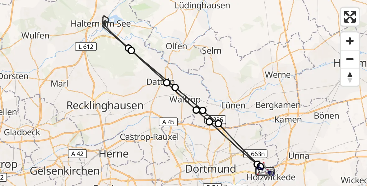 Flugroute Polizeihubschrauber Dortmund Flughafen - Dortmund Flughafen, 26 Juni 2026, 19:18