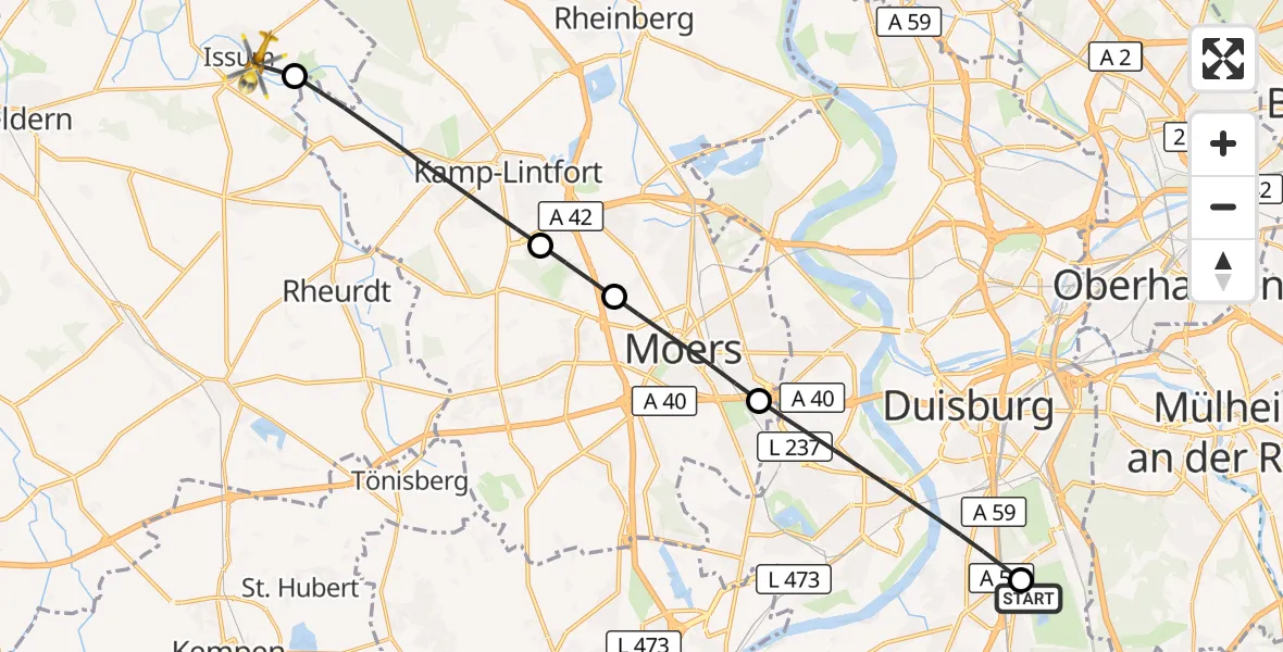 Flugroute Rettungshubschrauber Duisburg Air Rescue Hubschrauberlandeplatz (Christoph 9) - Issum, 26 Juni 2026, 19:20