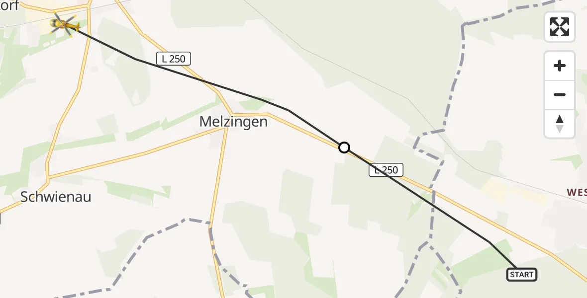 Flugroute Rettungshubschrauber Uelzen - Ebstorf, 26 Juni 2026, 19:21