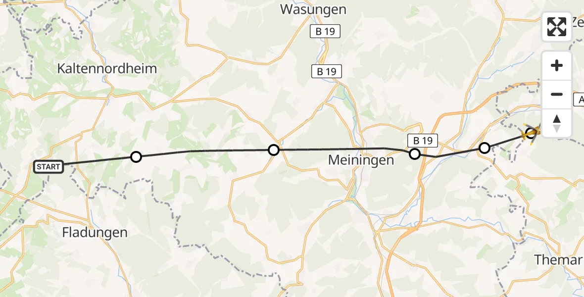 Flugroute Rettungshubschrauber Erbenhausen - Schmeheim, 26 Juni 2026, 19:27