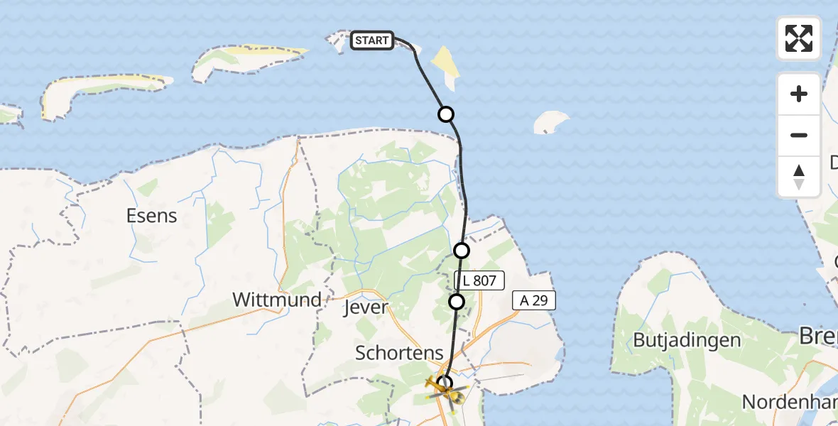 Flugroute Rettungshubschrauber Noordzee - Sande, 26 Juni 2026, 19:29