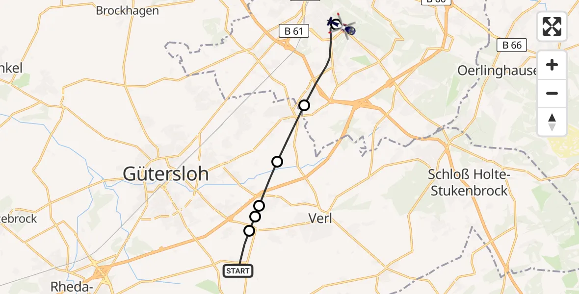 Flugroute Polizeihubschrauber Rietberg - Luftrettungszentrum Bielefeld, 26 Juni 2026, 19:29