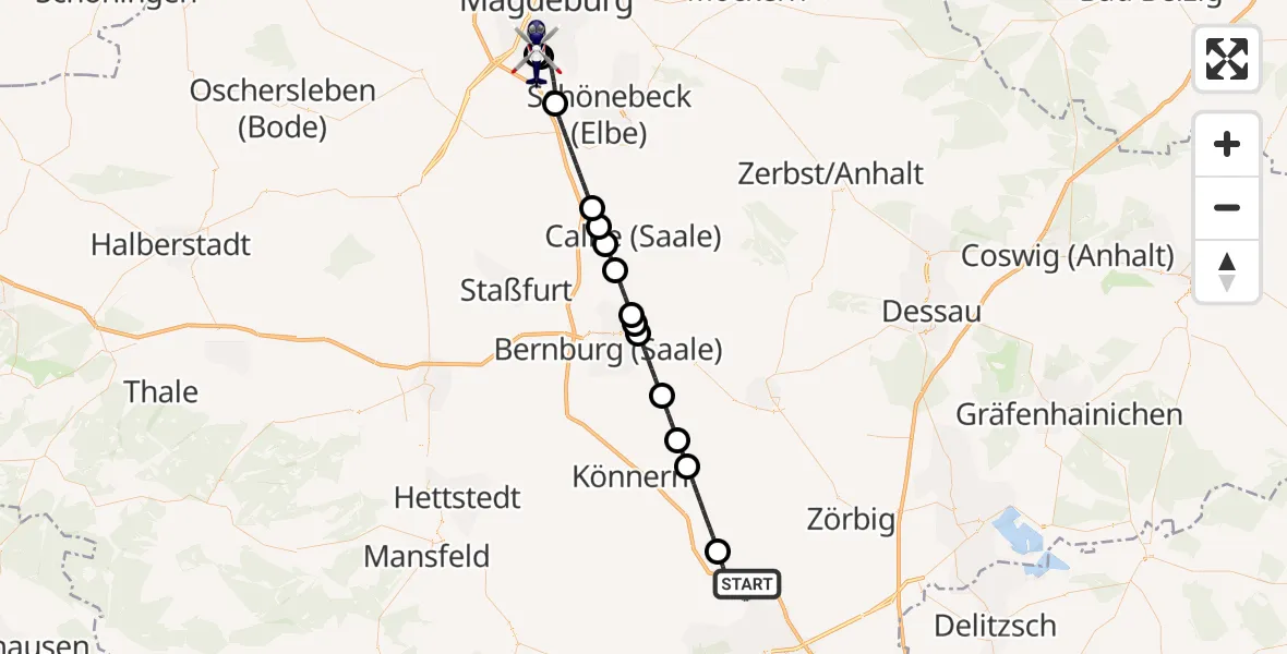 Flugroute Polizeihubschrauber Petersberg - Magdeburg, 26 Juni 2026, 19:42