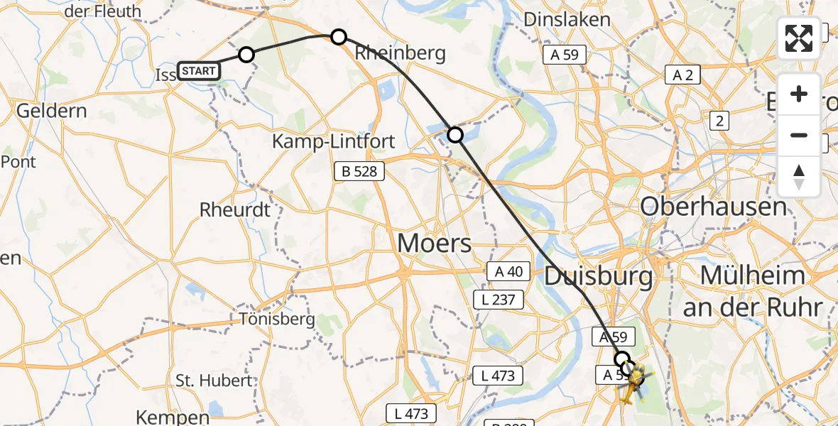 Flugroute Rettungshubschrauber Issum - Duisburg Air Rescue Hubschrauberlandeplatz (Christoph 9), 26 Juni 2026, 19:49