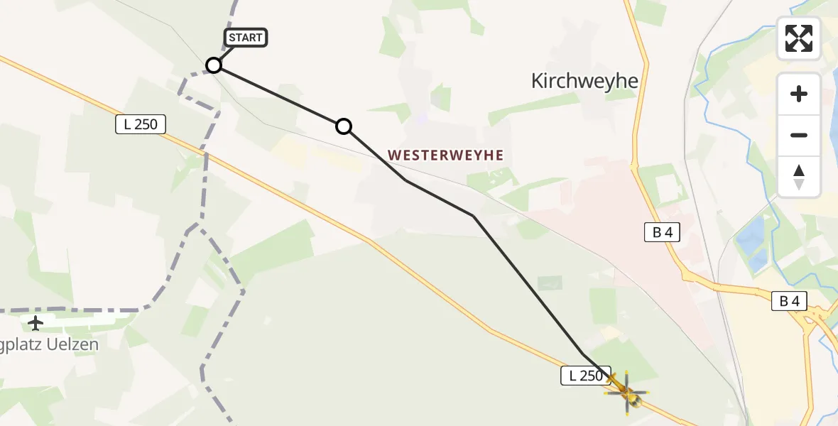 Flugroute Rettungshubschrauber Uelzen - Uelzen, 26 Juni 2026, 19:53