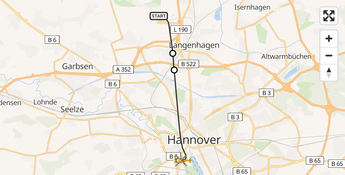 Flugroute Rettungshubschrauber Flughafen Hannover - Hannover, 26 Juni 2026, 19:53