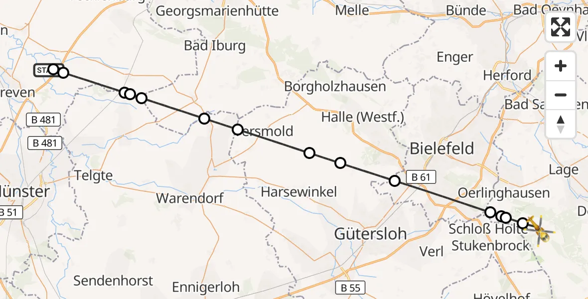 Flugroute Ambulanzhubschrauber Christoph  Westfalen-ADAC - Augustdorf, 26 Juni 2026, 19:57