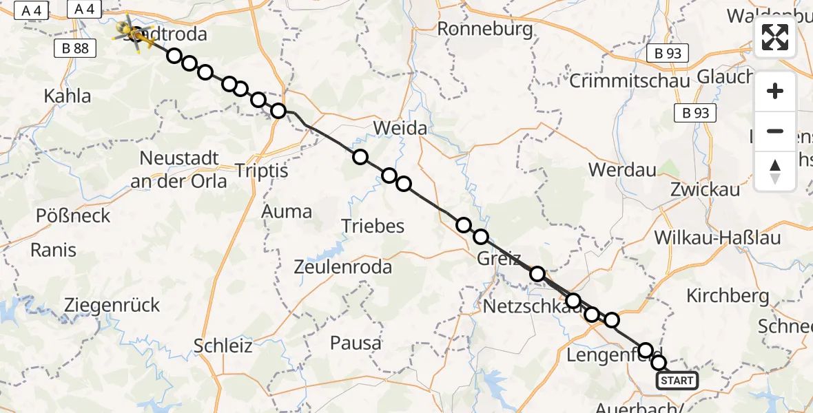 Flugroute Rettungshubschrauber Steinberg - Rausdorf, 26 Juni 2026, 20:08