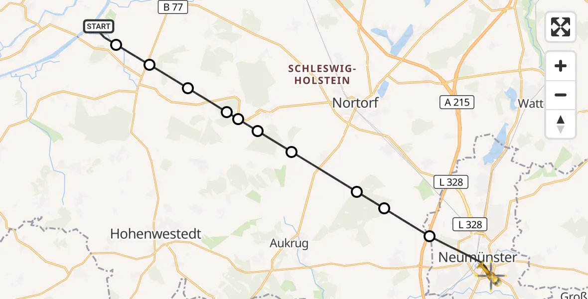 Flugroute Ambulanzhubschrauber Hörsten - Neumünster, 26 Juni 2026, 20:33