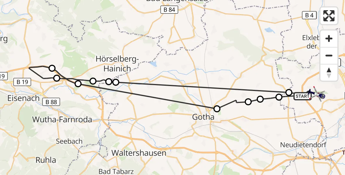 Flugroute Polizeihubschrauber Erfurt - Erfurt-Weimar Flughafen, 26 Juni 2026, 20:46