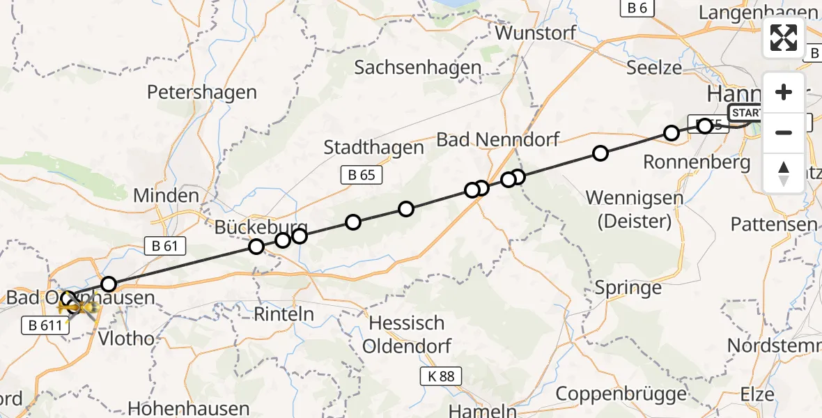 Flugroute Rettungshubschrauber Hannover - Bad Oeynhausen, 26 Juni 2026, 20:51