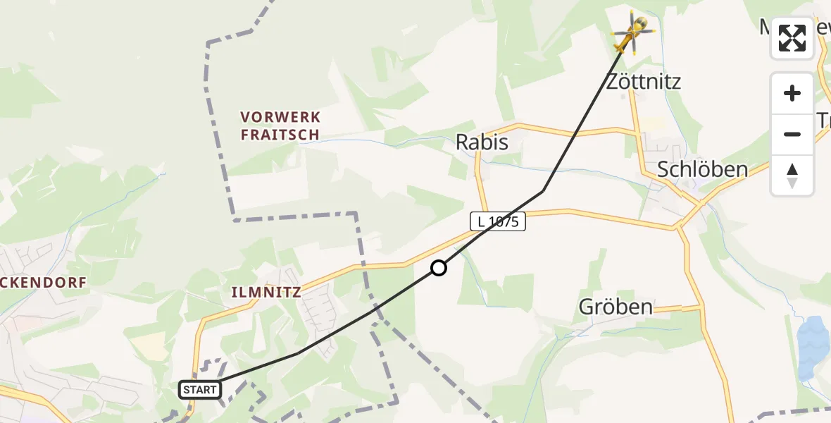 Flugroute Rettungshubschrauber Jena - Schlöben, 26 Juni 2026, 20:56