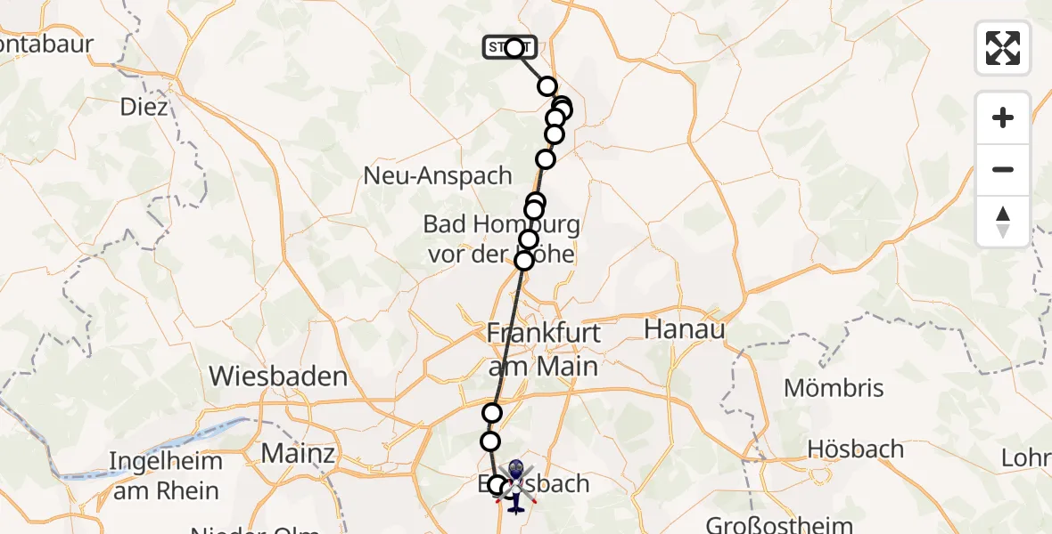 Flugroute Polizeihubschrauber Pfingstweide Flugplatz - Flughafen Frankfurt-Egelsbach, 26 Juni 2026, 21:01