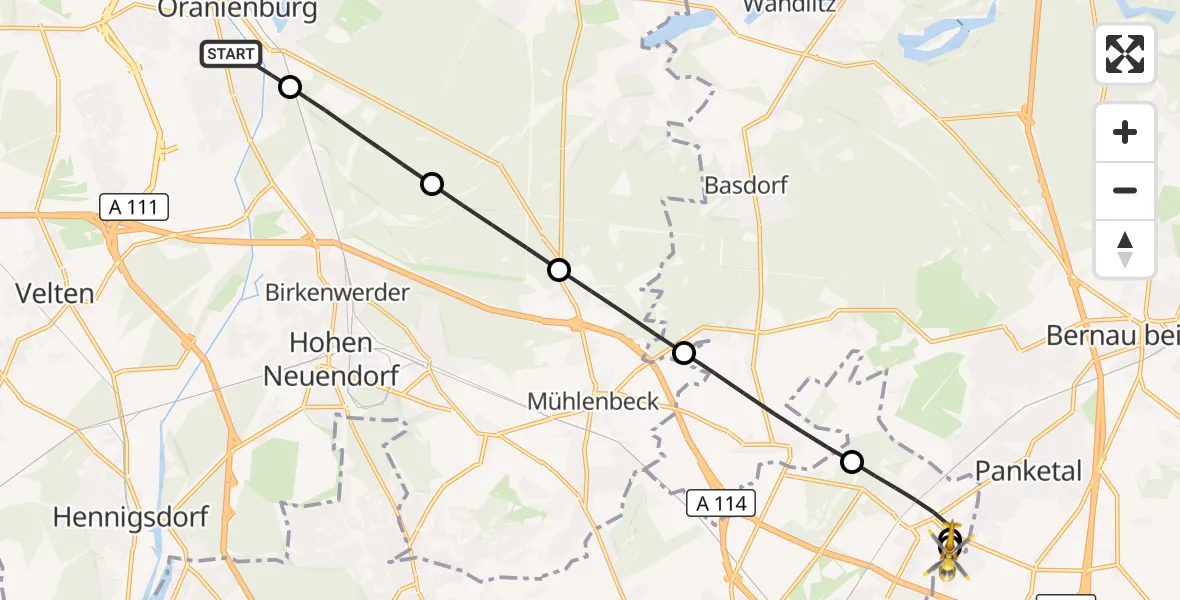 Flugroute Rettungshubschrauber Oranienburg - Helios Clinic Berlin-Buch, 26 Juni 2026, 21:12