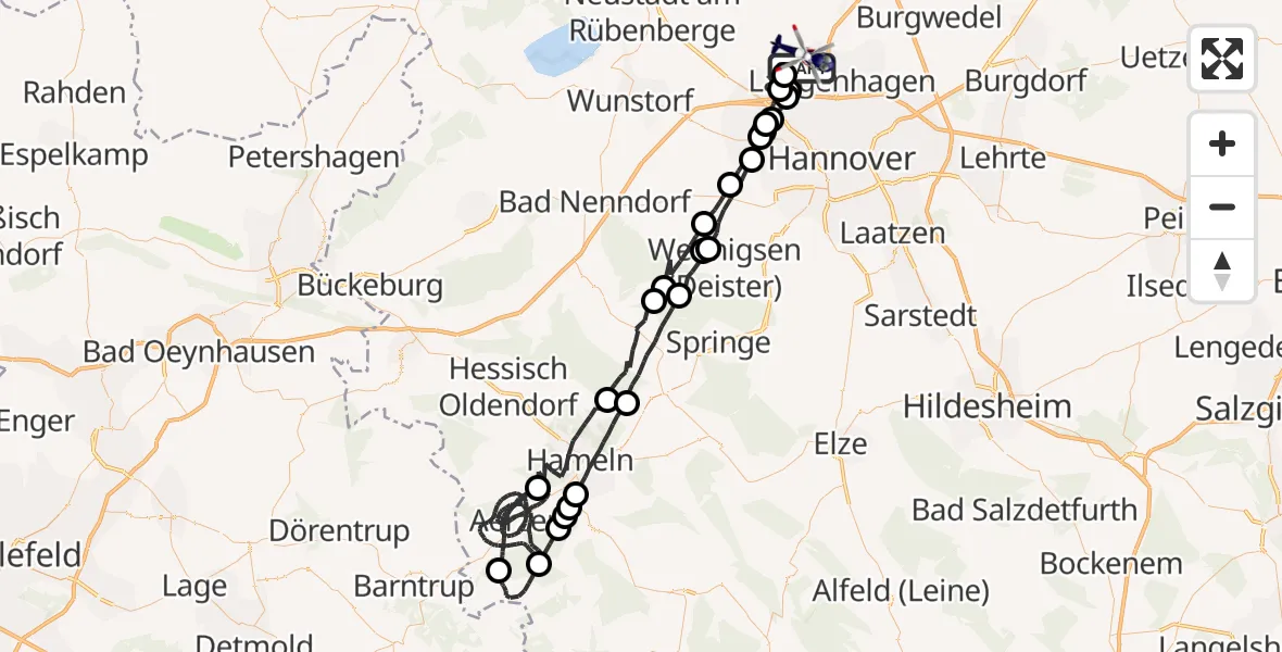 Flugroute Polizeihubschrauber Flughafen Hannover - Flughafen Hannover, 26 Juni 2026, 21:36