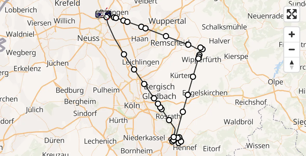 Flugroute Polizeihubschrauber Düsseldorf Flughafen - Düsseldorf Flughafen, 26 Juni 2026, 21:42