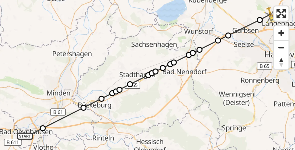 Flugroute Rettungshubschrauber Bad Oeynhausen - Flughafen Hannover, 26 Juni 2026, 21:53
