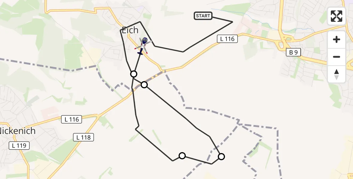 Flugroute Polizeihubschrauber Andernach - Andernach, 26 Juni 2026, 22:03