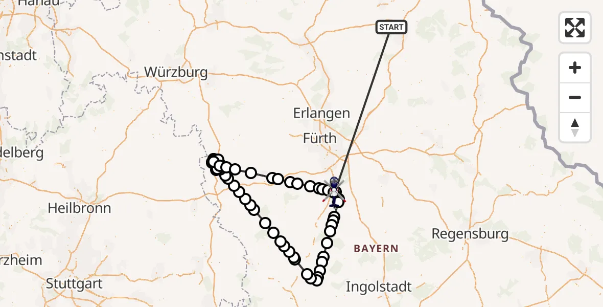 Flugroute Polizeihubschrauber Neudrossenfeld - Flugplatz Roth, 26 Juni 2026, 22:08