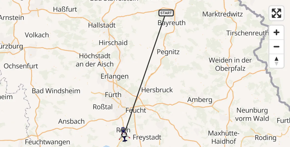 Flugroute Polizeihubschrauber Neudrossenfeld - Flugplatz Roth, 27 Juni 2026, 00:14