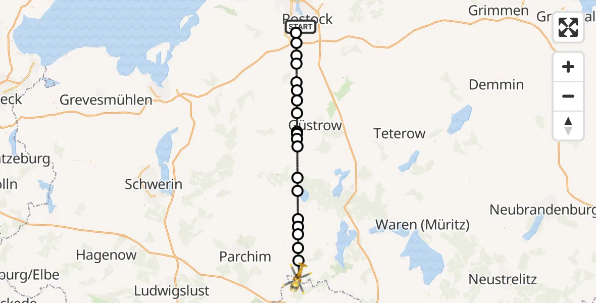 Flugroute Rettungshubschrauber Rostock - Gehlsbach, 27 Juni 2026, 00:40