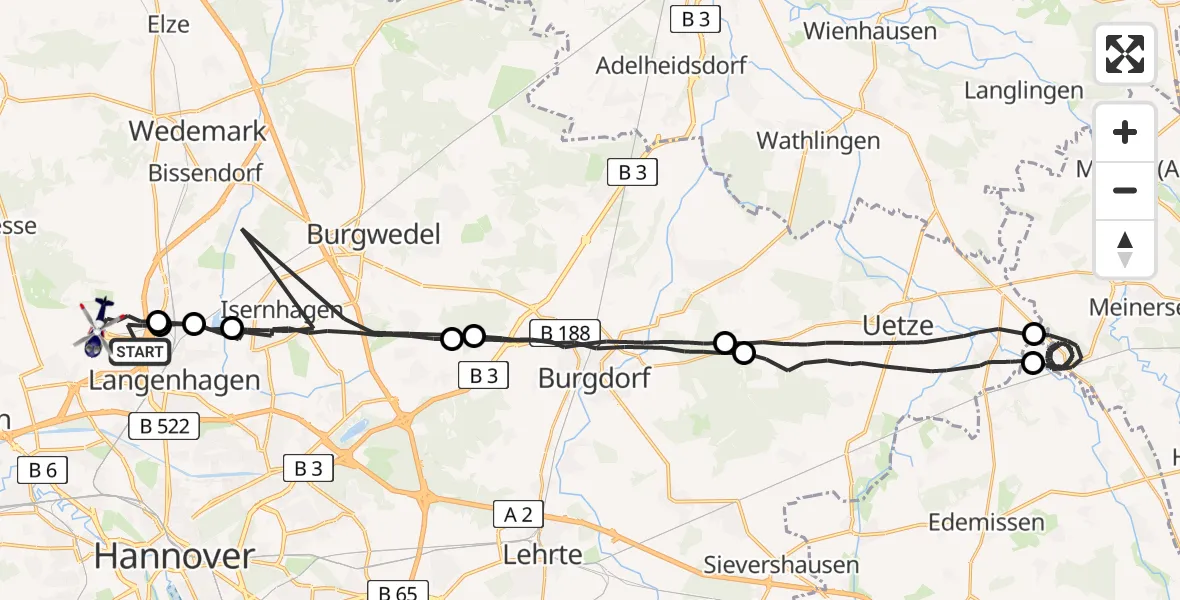 Flugroute Polizeihubschrauber Flughafen Hannover - Flughafen Hannover, 27 Juni 2026, 01:08