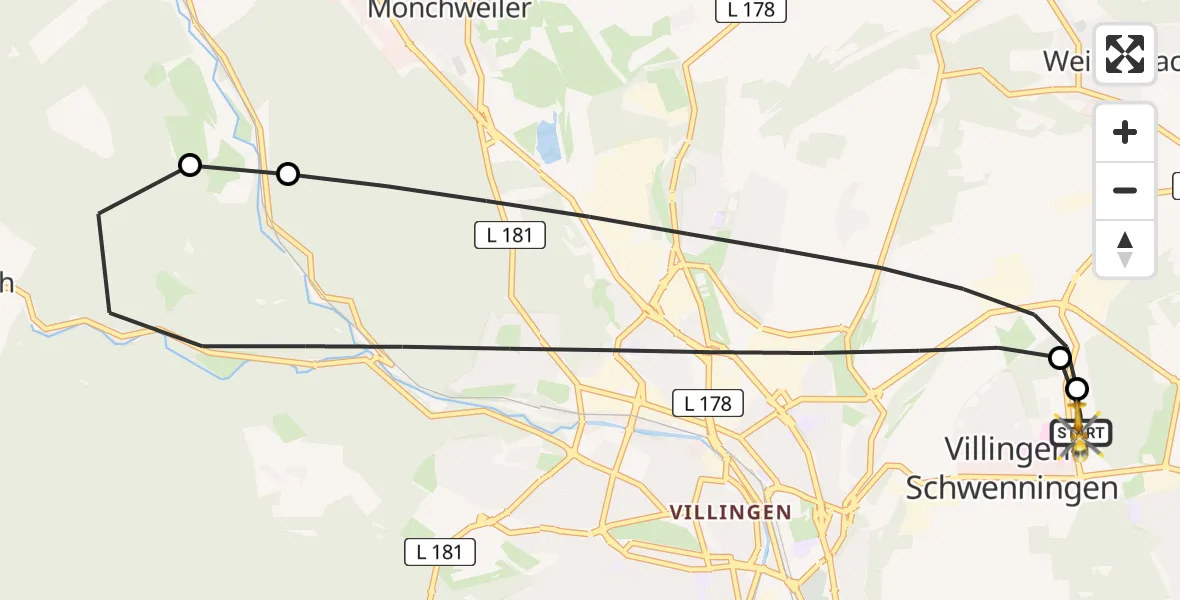 Flugroute Ambulanzhubschrauber DRF Air Rescue Station Villingen-Schwenningen Hubschrauberlandeplatz (Christoph 11) - DRF Air Rescue Station Villingen-Schwenningen Hubschrauberlandeplatz (Christoph 11), 27 Juni 2026, 01:55