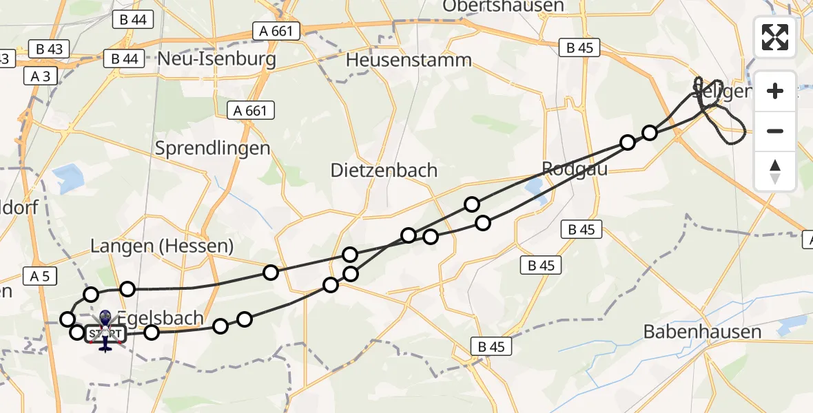 Flugroute Polizeihubschrauber Flughafen Frankfurt-Egelsbach - Flughafen Frankfurt-Egelsbach, 27 Juni 2026, 02:00